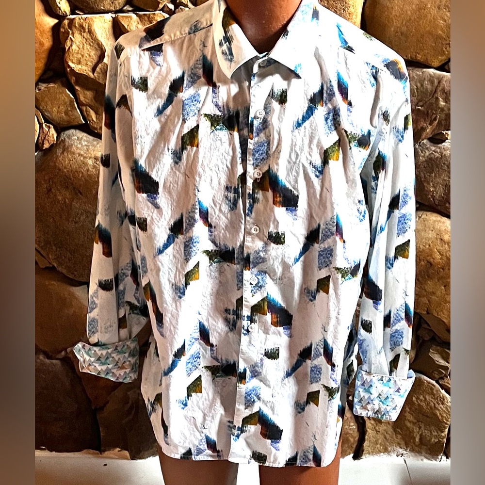Robert Graham Men's Print Long Sleeve Flip Cuff Shirt